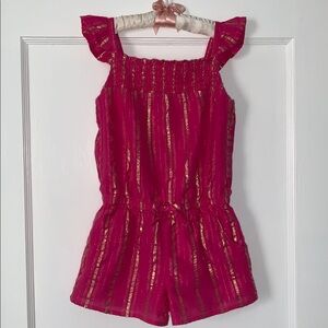 Cat & Jack Pink Gold Romper 5T Ruffle Straps EUC